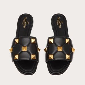 Valentino Garavani Roman stud slide sandals quilted nappa leather black 37 / 7